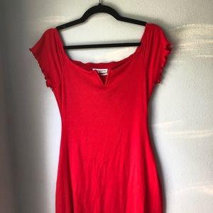 Red off the shoulder mini dress